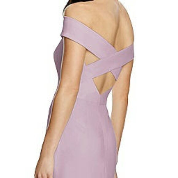 Dessy 2987....Full Length off the shoulders Crepe Dress...Suede Rose...Sz 6 - Picture 3 of 6